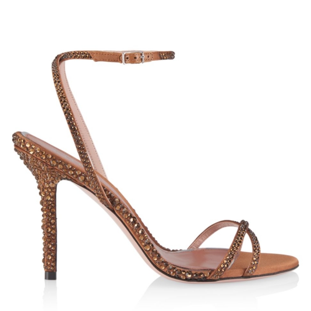 Gedebe Charlize 108MM Crystal-Embellished Satin Sandals, Brown. Brand New